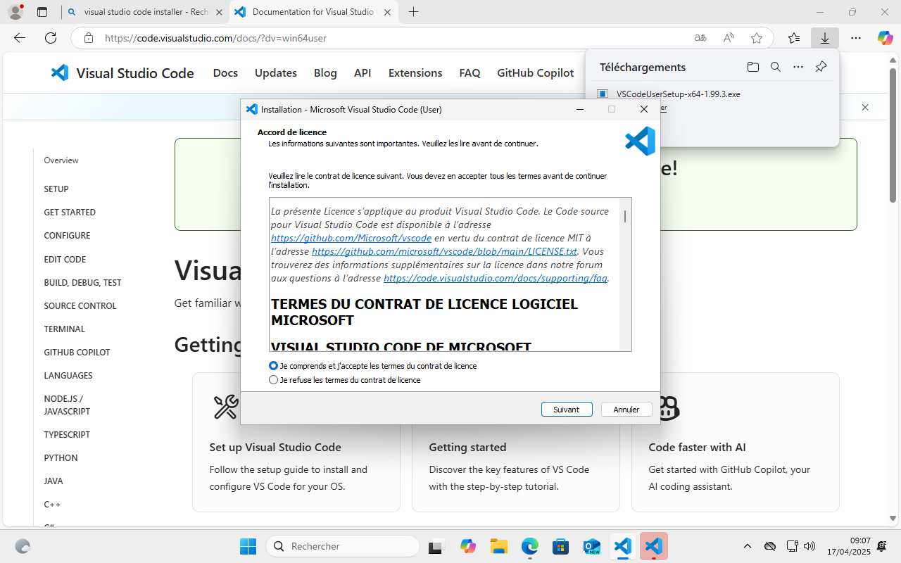 Installation windows : paramètres recommandés