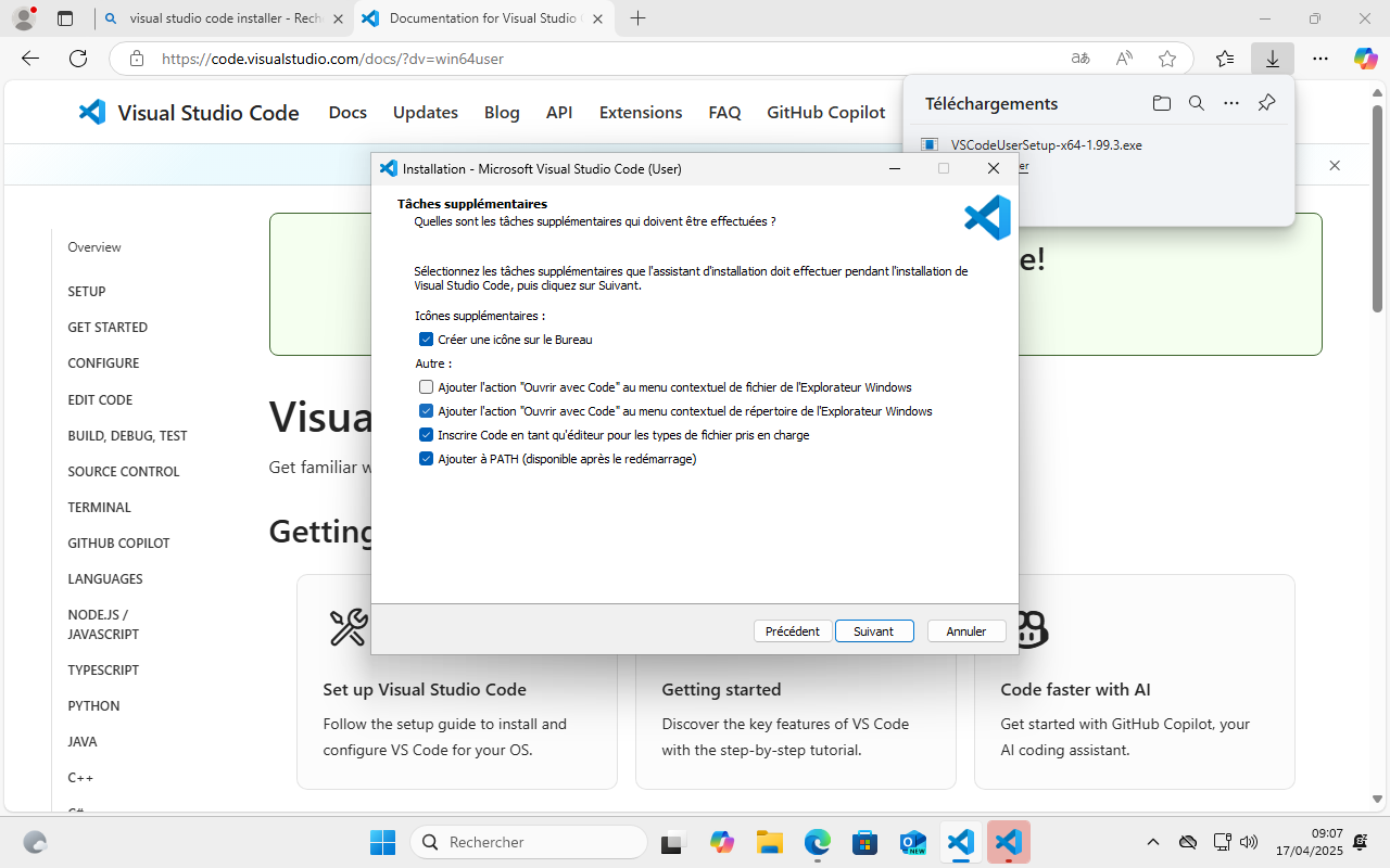 Installation windows : installation vscode