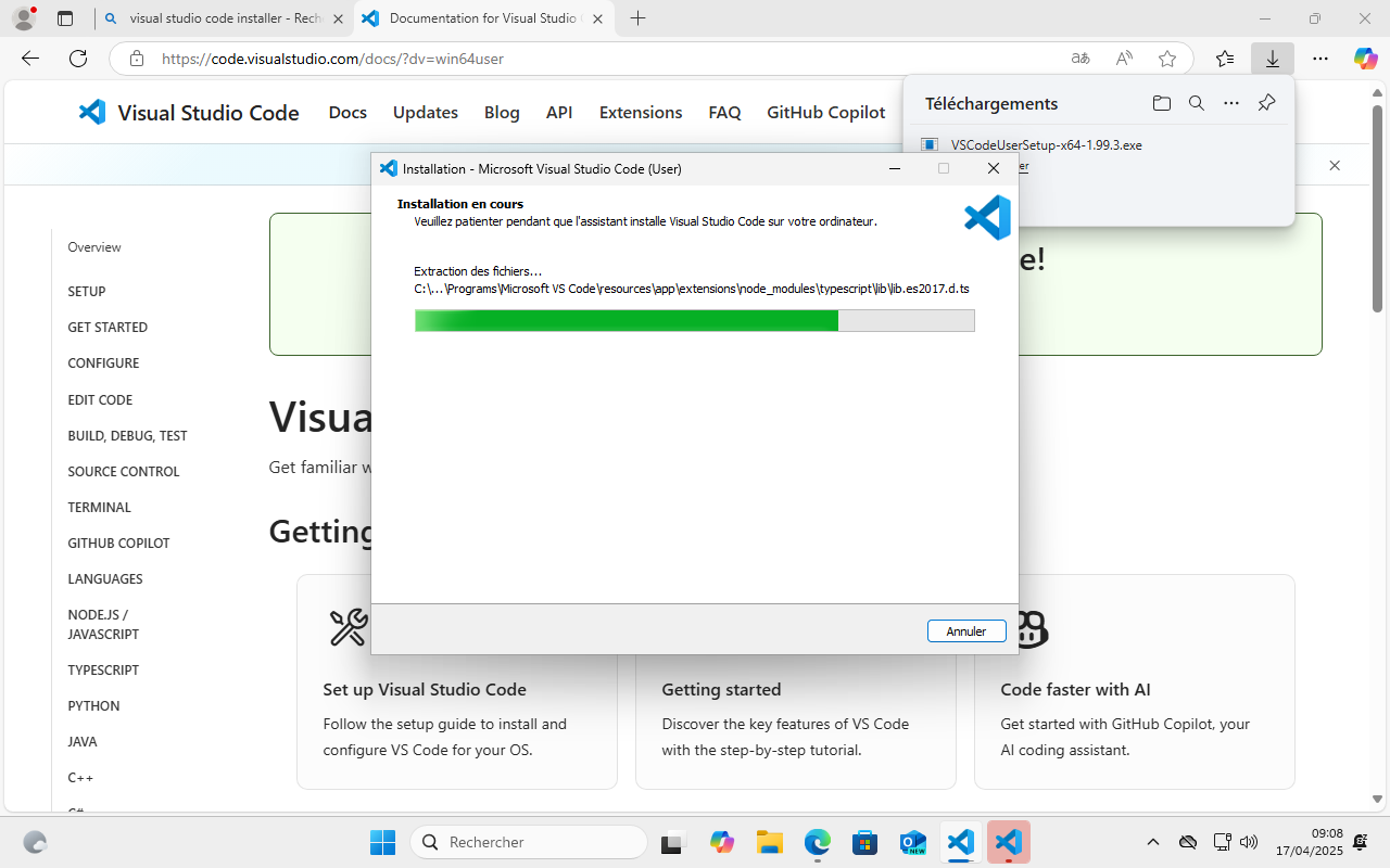 Installation windows : installation vscode