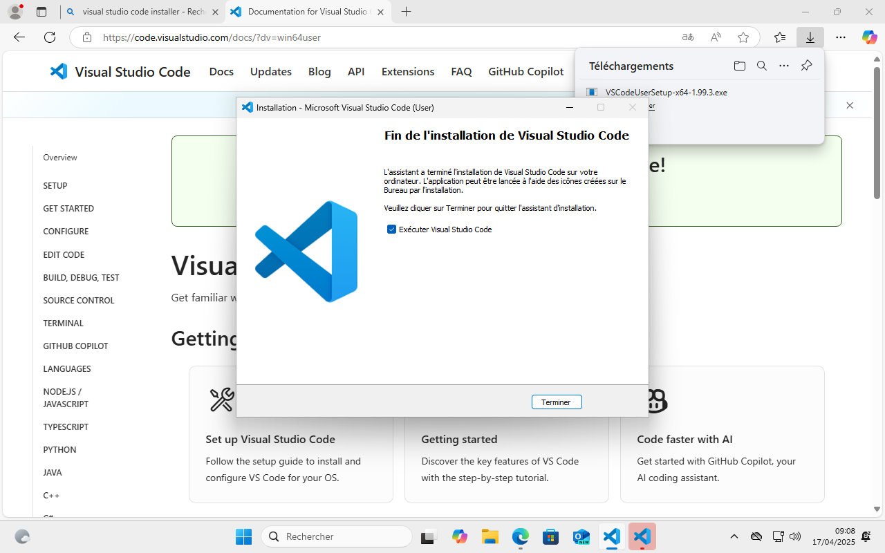 Installation windows : installation vscode